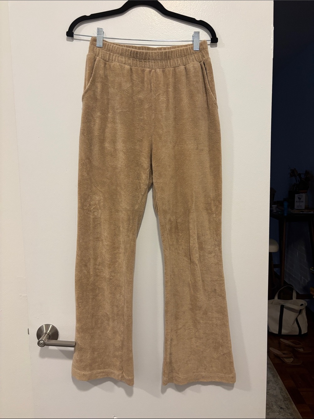 Free People Women's Cozy Tan Terrycloth Track Pants - Elastic Waist